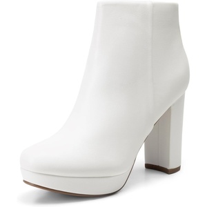 image:imageDREAM PAIRS Womens Stomp High Heel Ankle Boots  platform ankle boots classic round toe design nonslip outsole inside zipper for Easy On and OffWhitePu