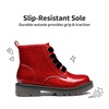 image:imageDREAM PAIRS Girls Combat Ankle Boots Shoes  Glittery upper with cushioned footbed and durable rubber outsole for dress up and winterRedPu