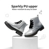 image:imageDREAM PAIRS Girls Combat Ankle Boots Shoes  Glittery upper with cushioned footbed and durable rubber outsole for dress up and winterSilverPu