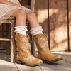 image:imageDREAM PAIRS Girls Cowboy Cowgirl Western Boots  Floral Embroidered Classic Western Cowgirl Boots Square Toe Mid Calf Side Zipper Horsing PartyCamel