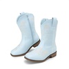 image:imageDREAM PAIRS Girls Cowboy Cowgirl Western Boots  Floral Embroidered Classic Western Cowgirl Boots Square Toe Mid Calf Side Zipper Horsing PartyLight Blue
