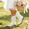 image:imageDREAM PAIRS Girls Cowboy Cowgirl Western Boots  Floral Embroidered Classic Western Cowgirl Boots Square Toe Mid Calf Side Zipper Horsing PartyWhite