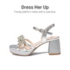 image:imageDREAM PAIRS Girls Sandals Chunky Sandals  Foam insoles nonslip sole adjustable strap square toe shiny bow perfect for weddings parties proms amp daily wearSilver