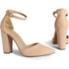 image:imageDREAM PAIRS Womens Coco High Heels Chunky Pumps  Pointed Closed Toe Ankle Strap Block Pumps Wedding Dress Shoes for WomenNudeSuede