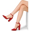 image:imageDREAM PAIRS Womens Coco High Heels Chunky Pumps  Pointed Closed Toe Ankle Strap Block Pumps Wedding Dress Shoes for WomenRedSuede
