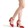 image:imageDREAM PAIRS Womens Coco High Heels Chunky Pumps  Pointed Closed Toe Ankle Strap Block Pumps Wedding Dress Shoes for WomenRedSuede