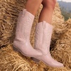 image:imageDREAM PAIRS Womens Cowboy Cowgirl Western Boots  Mid Calf Classic comfort pointed Toe boots for women low chunky heel for country music festivals theme partyPink