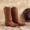 image:imageDREAM PAIRS Womens Cowboy Cowgirl Western Boots  Mid Calf Classic comfort pointed Toe boots for women low chunky heel for country music festivals theme partyTan