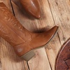 image:imageDREAM PAIRS Womens Cowboy Cowgirl Western Boots  Mid Calf Classic comfort pointed Toe boots for women low chunky heel for country music festivals theme partyTan