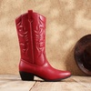 image:imageDREAM PAIRS Womens Cowboy Cowgirl Western Boots  Mid Calf Classic comfort pointed Toe boots for women low chunky heel for country music festivals theme partyRed