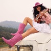 image:imageDREAM PAIRS Womens Cowboy Cowgirl Western Boots  Mid Calf Classic comfort pointed Toe boots for women low chunky heel for country music festivals theme partyHot Pink