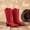 image:imageDREAM PAIRS Womens Cowboy Cowgirl Western Boots  Mid Calf Classic comfort pointed Toe boots for women low chunky heel for country music festivals theme partyRed