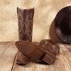 image:imageDREAM PAIRS Womens Cowboy Cowgirl Western Boots  Mid Calf Classic comfort pointed Toe boots for women low chunky heel for country music festivals theme partyBrownpu