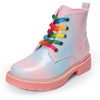 image:imageDREAM PAIRS Girls Combat Ankle Boots Shoes  Glittery upper with cushioned footbed and durable rubber outsole for dress up and winterRainbowPink
