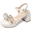 image:imageDREAM PAIRS Girls Sandals Chunky Sandals  Foam insoles nonslip sole adjustable strap square toe shiny bow perfect for weddings parties proms amp daily wearWhite