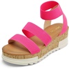 image:imageDREAM PAIRS Womens Open Toe Elastic Platform Wedge Sandals  Lightweight flatform sandals with a cushioned footbed for walking vacations shopping and allday comfortNeonPink