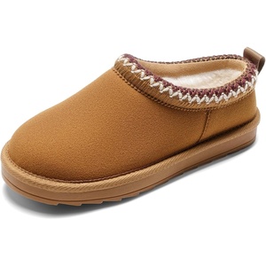 image:imageDREAM PAIRS Girls Boys Slippers Kids House Shoes  Indoor Outdoor Fuzzy Little Big Kid Slipon Faux Suede Slipper for Winter ChristmasChestnut