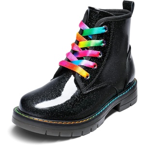 image:imageDREAM PAIRS Girls Combat Ankle Boots Shoes  Glittery upper with cushioned footbed and durable rubber outsole for dress up and winterBlackPu