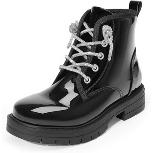image:imageDREAM PAIRS Girls Combat Ankle Boots Shoes  Glittery upper with cushioned footbed and durable rubber outsole for dress up and winterBlackpat