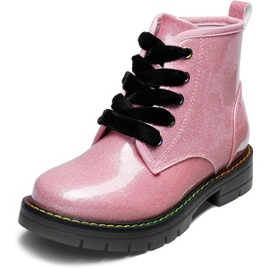 image:imageDREAM PAIRS Girls Combat Ankle Boots Shoes  Glittery upper with cushioned footbed and durable rubber outsole for dress up and winterPinkPu