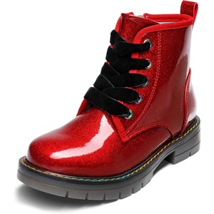 image:imageDREAM PAIRS Girls Combat Ankle Boots Shoes  Glittery upper with cushioned footbed and durable rubber outsole for dress up and winterRedPu