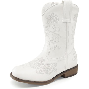 image:imageDREAM PAIRS Girls Cowboy Cowgirl Western Boots  Floral Embroidered Classic Western Cowgirl Boots Square Toe Mid Calf Side Zipper Horsing PartyWhite