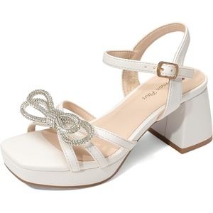 image:imageDREAM PAIRS Girls Sandals Chunky Sandals  Foam insoles nonslip sole adjustable strap square toe shiny bow perfect for weddings parties proms amp daily wearWhite