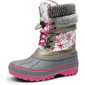 image:imageDREAM PAIRS Unisex Snow Waterproof Winter Boots  Warm Faux Fur Lined Outdoor Secure Grip Anti Slip Outsole Easy Wear Windproof Mid Calf Cozy Comfort for Cold WeatherWhiteFauxia
