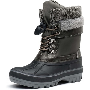 image:imageDREAM PAIRS Unisex Snow Waterproof Winter Boots  Warm Faux Fur Lined Outdoor Secure Grip Anti Slip Outsole Easy Wear Windproof Mid Calf Cozy Comfort for Cold WeatherBlackGrey