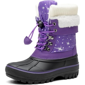 image:imageDREAM PAIRS Unisex Snow Waterproof Winter Boots  Warm Faux Fur Lined Outdoor Secure Grip Anti Slip Outsole Easy Wear Windproof Mid Calf Cozy Comfort for Cold WeatherPurple