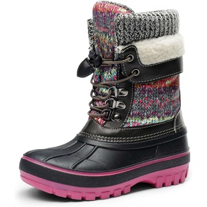 image:imageDREAM PAIRS Unisex Snow Waterproof Winter Boots  Warm Faux Fur Lined Outdoor Secure Grip Anti Slip Outsole Easy Wear Windproof Mid Calf Cozy Comfort for Cold WeatherGreyFuchsia
