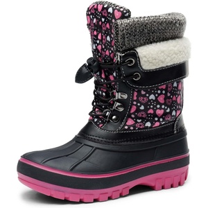 image:imageDREAM PAIRS Unisex Snow Waterproof Winter Boots  Warm Faux Fur Lined Outdoor Secure Grip Anti Slip Outsole Easy Wear Windproof Mid Calf Cozy Comfort for Cold WeatherBlackFuxia
