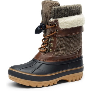 image:imageDREAM PAIRS Unisex Snow Waterproof Winter Boots  Warm Faux Fur Lined Outdoor Secure Grip Anti Slip Outsole Easy Wear Windproof Mid Calf Cozy Comfort for Cold WeatherBrown