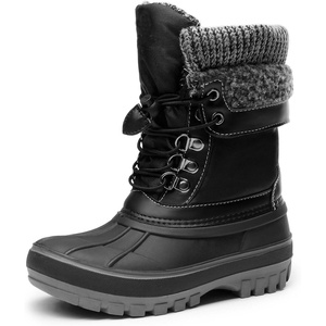 image:imageDREAM PAIRS Unisex Snow Waterproof Winter Boots  Warm Faux Fur Lined Outdoor Secure Grip Anti Slip Outsole Easy Wear Windproof Mid Calf Cozy Comfort for Cold WeatherBlack