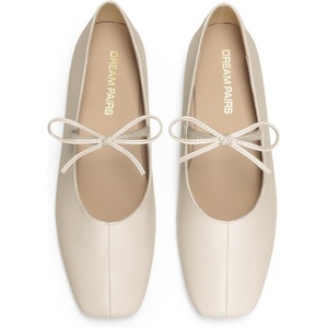 image:imageDREAM PAIRS Womens Ballet Mary Jane Flats  Square Toe Slip on Ballet Flats for Womenwith Bow Dressy Comfortable for Casual Daily Work Office ShoesBeige