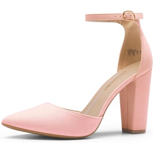 image:imageDREAM PAIRS Womens Coco High Heels Chunky Pumps  Pointed Closed Toe Ankle Strap Block Pumps Wedding Dress Shoes for WomenPinkSuede