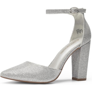 image:imageDREAM PAIRS Womens Coco High Heels Chunky Pumps  Pointed Closed Toe Ankle Strap Block Pumps Wedding Dress Shoes for WomenSilverGlitter