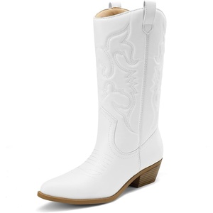 image:imageDREAM PAIRS Womens Cowboy Cowgirl Western Boots  Mid Calf Classic comfort pointed Toe boots for women low chunky heel for country music festivals theme partyWhite