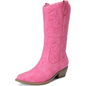 image:imageDREAM PAIRS Womens Cowboy Cowgirl Western Boots  Mid Calf Classic comfort pointed Toe boots for women low chunky heel for country music festivals theme partyHot Pink