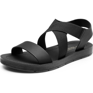 image:imageDREAM PAIRS Womens Elastic Ankle Strap Flat Sandals  Womens Comfortable Open Toe Elastic Crossbelt Slipon Flat Summer Sandals Casual WearAll Blackelastic