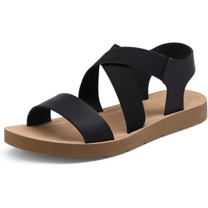 image:imageDREAM PAIRS Womens Elastic Ankle Strap Flat Sandals  Womens Comfortable Open Toe Elastic Crossbelt Slipon Flat Summer Sandals Casual WearBlack