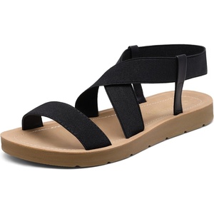 image:imageDREAM PAIRS Womens Elastic Ankle Strap Flat Sandals  Womens Comfortable Open Toe Elastic Crossbelt Slipon Flat Summer Sandals Casual WearBlack1