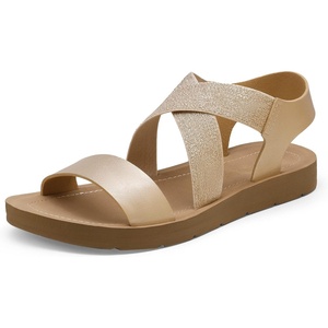 image:imageDREAM PAIRS Womens Elastic Ankle Strap Flat Sandals  Womens Comfortable Open Toe Elastic Crossbelt Slipon Flat Summer Sandals Casual WearGold