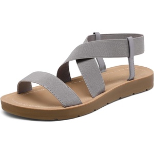 image:imageDREAM PAIRS Womens Elastic Ankle Strap Flat Sandals  Womens Comfortable Open Toe Elastic Crossbelt Slipon Flat Summer Sandals Casual WearGrey