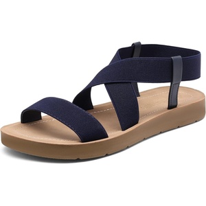 image:imageDREAM PAIRS Womens Elastic Ankle Strap Flat Sandals  Womens Comfortable Open Toe Elastic Crossbelt Slipon Flat Summer Sandals Casual WearNavy1