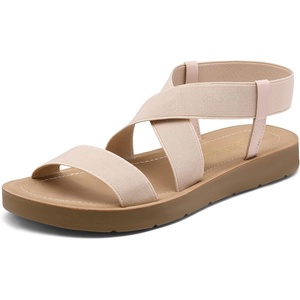 image:imageDREAM PAIRS Womens Elastic Ankle Strap Flat Sandals  Womens Comfortable Open Toe Elastic Crossbelt Slipon Flat Summer Sandals Casual WearNude