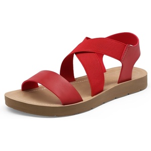 image:imageDREAM PAIRS Womens Elastic Ankle Strap Flat Sandals  Womens Comfortable Open Toe Elastic Crossbelt Slipon Flat Summer Sandals Casual WearRed
