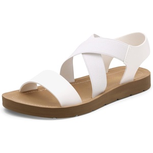 image:imageDREAM PAIRS Womens Elastic Ankle Strap Flat Sandals  Womens Comfortable Open Toe Elastic Crossbelt Slipon Flat Summer Sandals Casual WearWhite