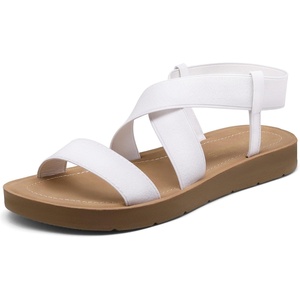 image:imageDREAM PAIRS Womens Elastic Ankle Strap Flat Sandals  Womens Comfortable Open Toe Elastic Crossbelt Slipon Flat Summer Sandals Casual WearWhite1