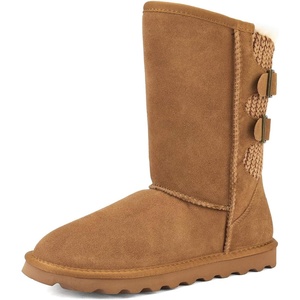 image:imageDREAM PAIRS Womens Mid Calf Winter Snow Boots  Warmth Faux Fur Lining Dual Adjustable Buckle Straps EVA Rubber Treaded OutsoleChesnut